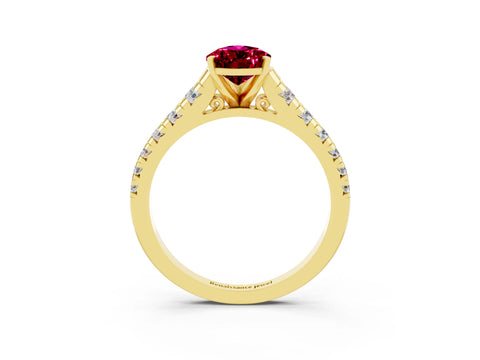 Yellow gold Pear Cut Garnet Solitaire Ring with Cathedral Setting and Pavé Band_3