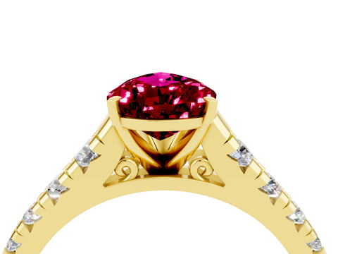 Yellow gold Pear Cut Garnet Solitaire Ring with Cathedral Setting and Pavé Band_4