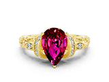Yellow gold Pear Cut Garnet Solitaire Ring with Filigree Band and Four-Prong Setting_24