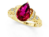 Yellow gold Pear Cut Garnet Solitaire Ring with Filigree Band and Four-Prong Setting_25