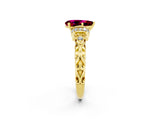 Yellow gold Pear Cut Garnet Solitaire Ring with Filigree Band and Four-Prong Setting_26