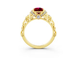 Yellow gold Pear Cut Garnet Solitaire Ring with Filigree Band and Four-Prong Setting_27