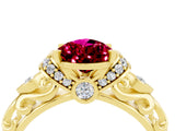 Yellow gold Pear Cut Garnet Solitaire Ring with Filigree Band and Four-Prong Setting_28