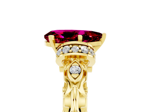 Yellow gold Pear Cut Garnet Solitaire Ring with Filigree Band and Four-Prong Setting_29