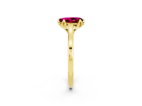 Yellow gold Pear Cut Garnet Solitaire Ring with Flower Prong Setting and Classic Band_14