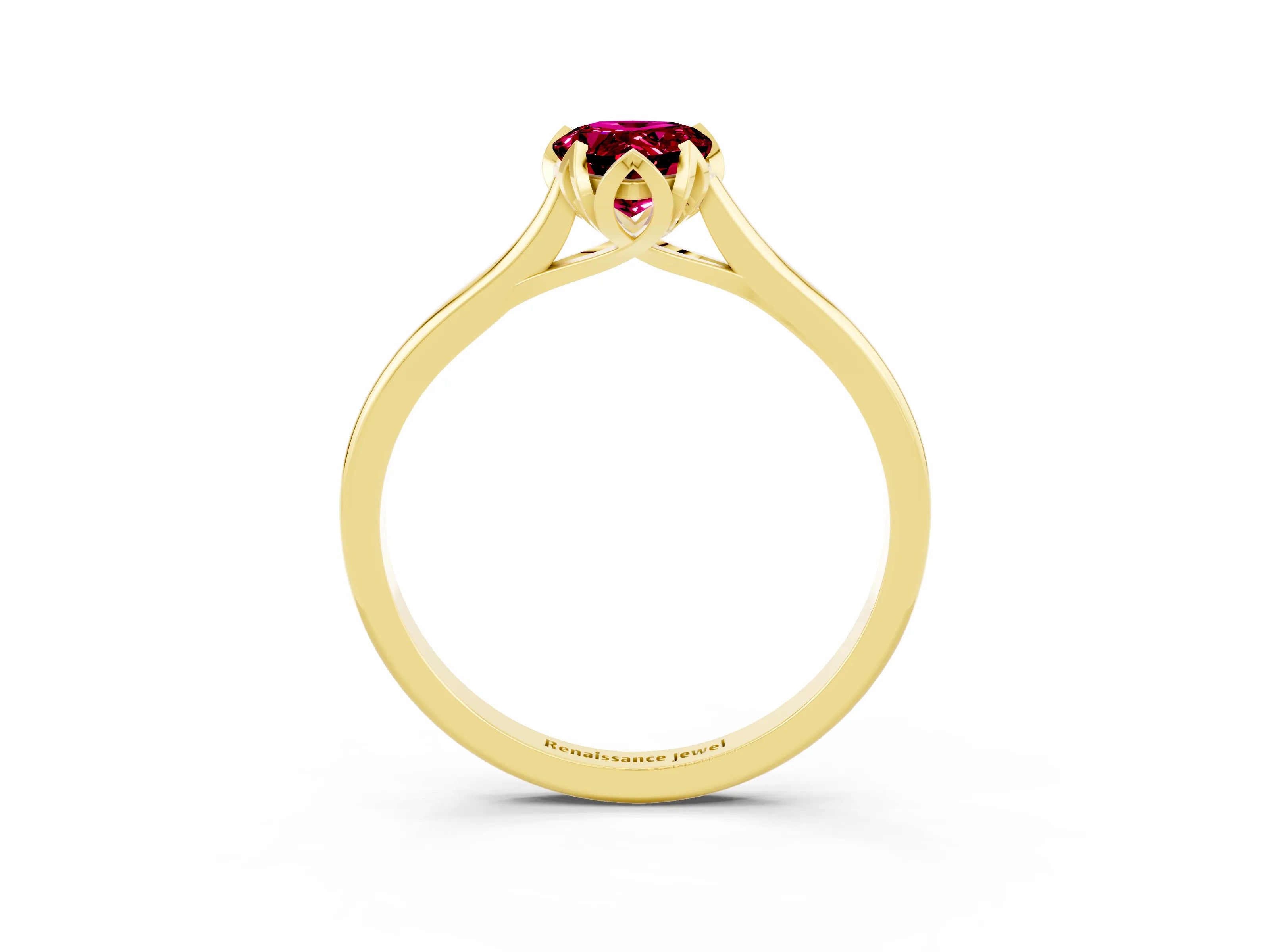 Yellow gold Pear Cut Garnet Solitaire Ring with Flower Prong Setting and Classic Band_15