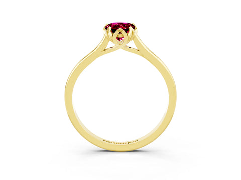 Yellow gold Pear Cut Garnet Solitaire Ring with Flower Prong Setting and Classic Band_15