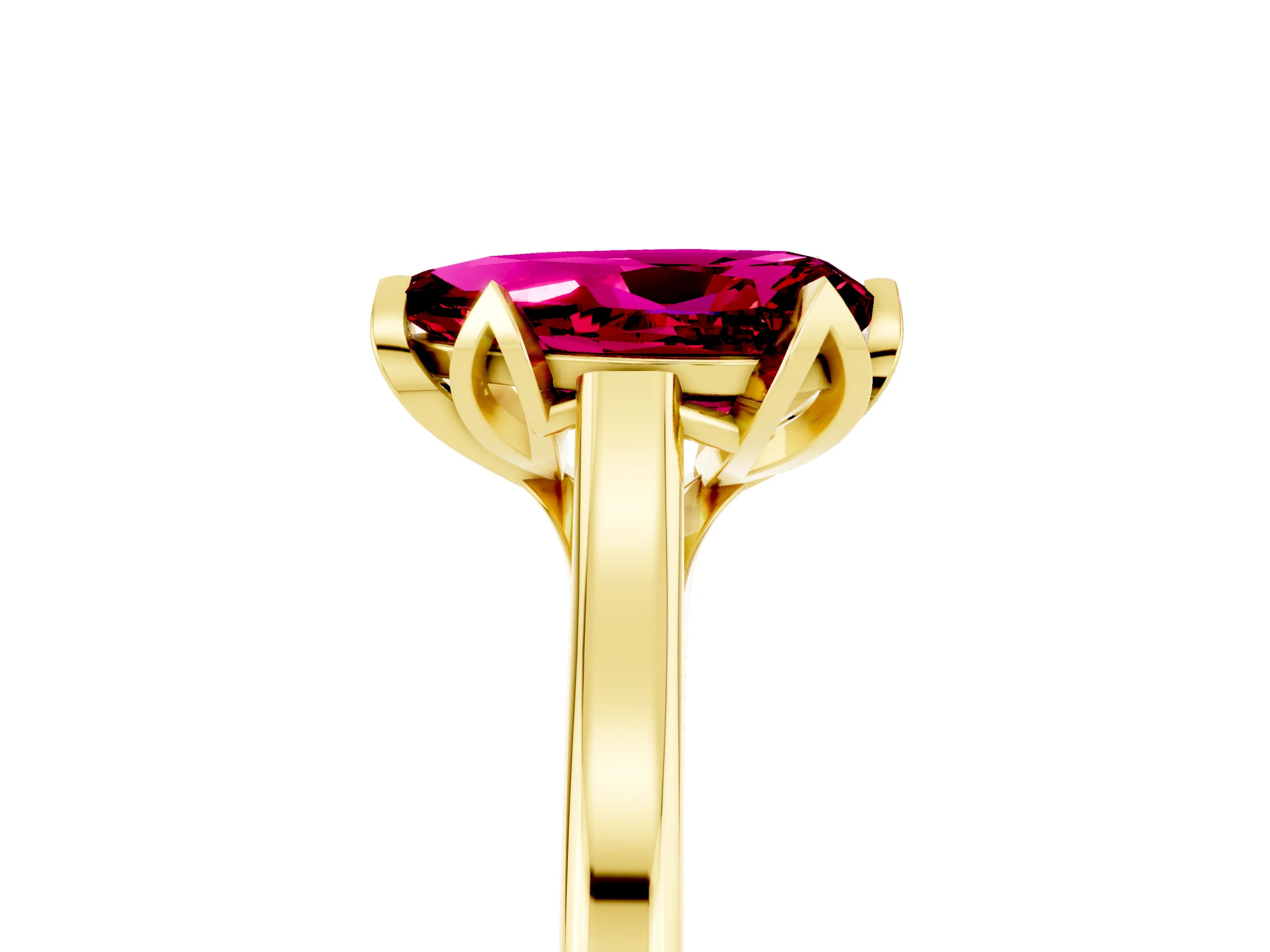 Yellow gold Pear Cut Garnet Solitaire Ring with Flower Prong Setting and Classic Band_17