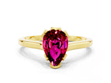 Yellow gold Pear Cut Garnet Solitaire Ring with Flower Prong Setting and Classic Band_36