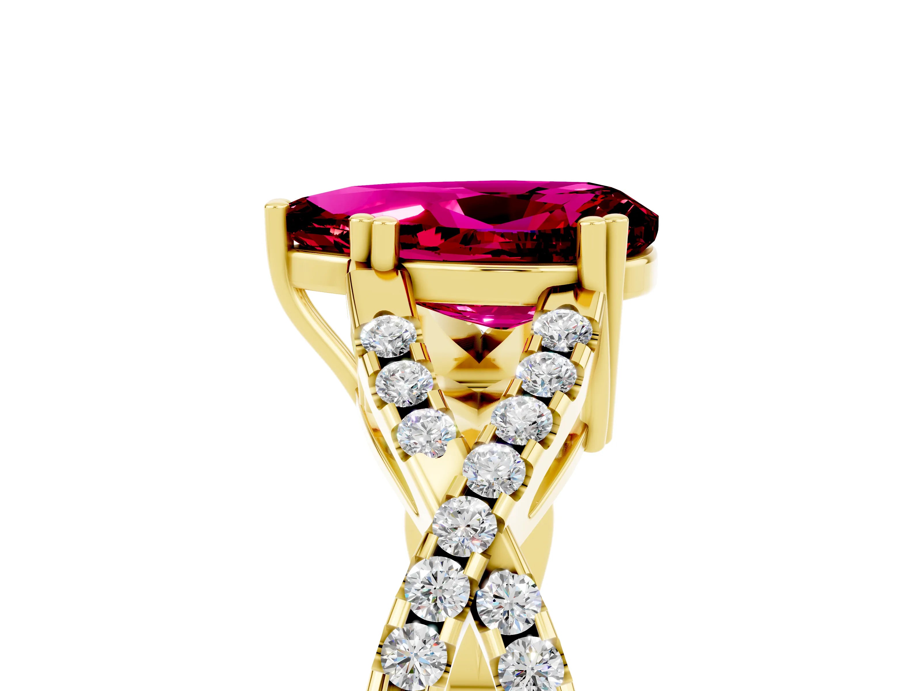 Yellow gold Pear Cut Garnet Solitaire Ring with Four-Prong Setting and Twisted Pavé Band_5
