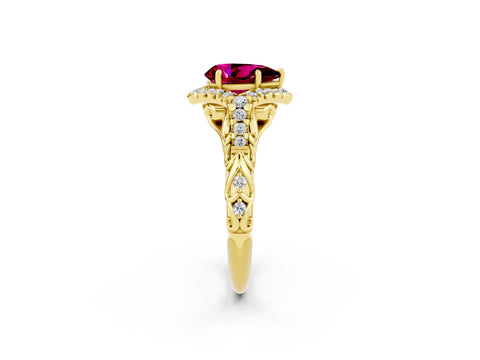Yellow gold Pear Cut Garnet Solitaire Ring with Hidden Halo and Pavé Band_14