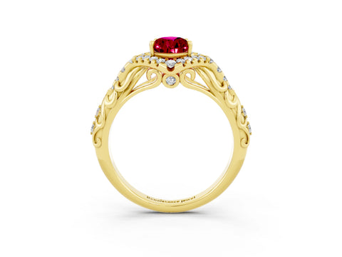 Yellow gold Pear Cut Garnet Solitaire Ring with Hidden Halo and Pavé Band_15