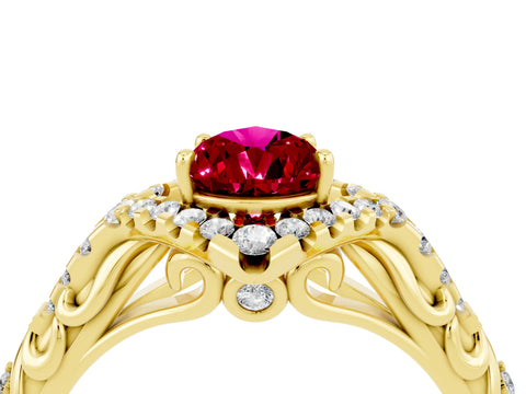 Yellow gold Pear Cut Garnet Solitaire Ring with Hidden Halo and Pavé Band_16