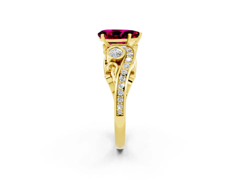 Yellow gold Pear Cut Garnet Solitaire Ring with Milgrain Pavé Band and Four-Prong Setting_26