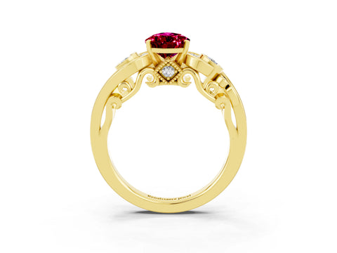 Yellow gold Pear Cut Garnet Solitaire Ring with Milgrain Pavé Band and Four-Prong Setting_27