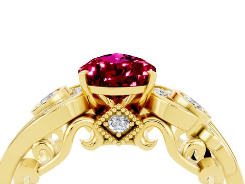 Yellow gold Pear Cut Garnet Solitaire Ring with Milgrain Pavé Band and Four-Prong Setting_28