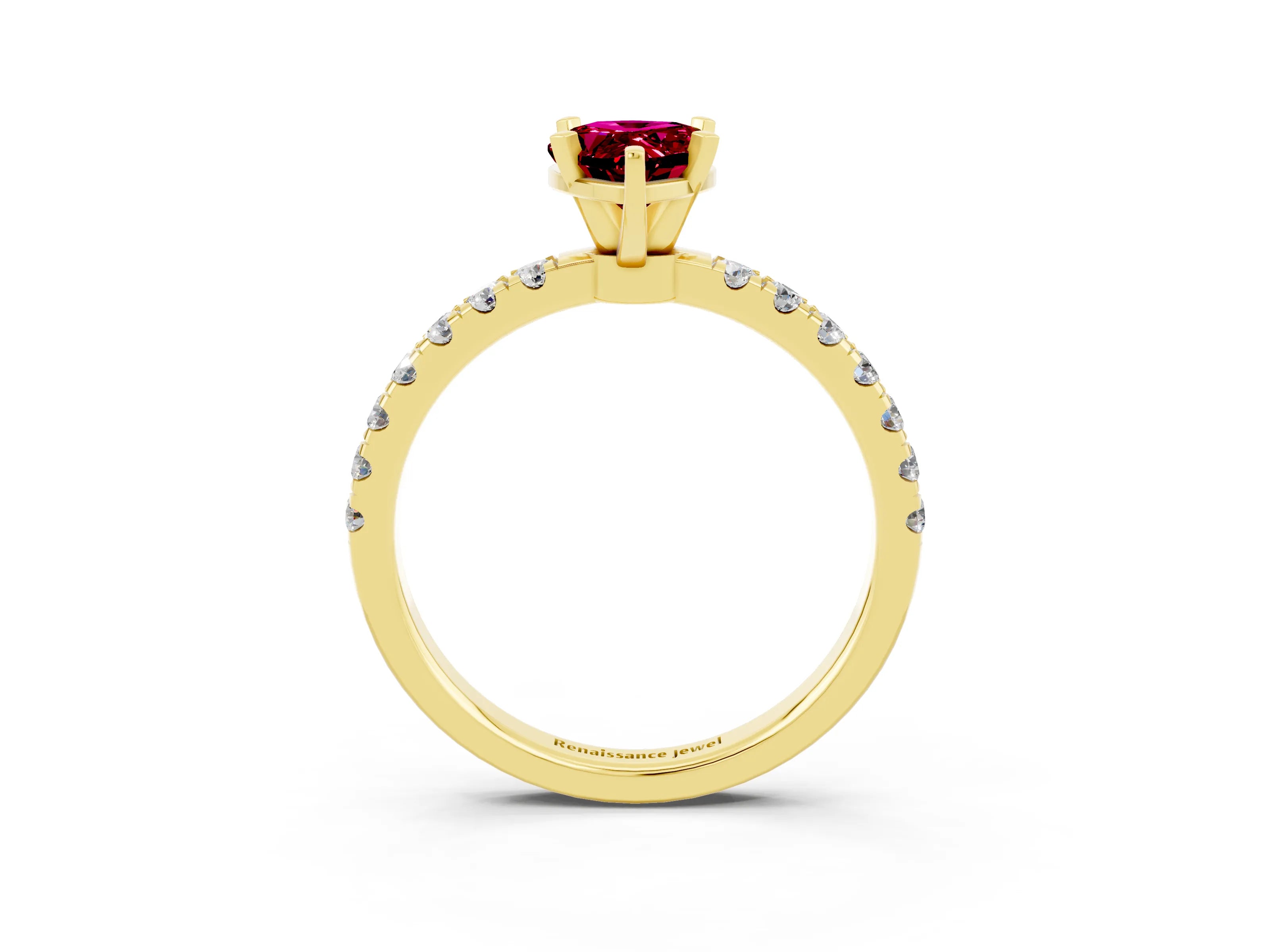Yellow gold Pear Cut Garnet Solitaire Ring with Pavé Accents and Four-Prong Setting_3