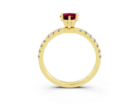 Yellow gold Pear Cut Garnet Solitaire Ring with Pavé Accents and Four-Prong Setting_3