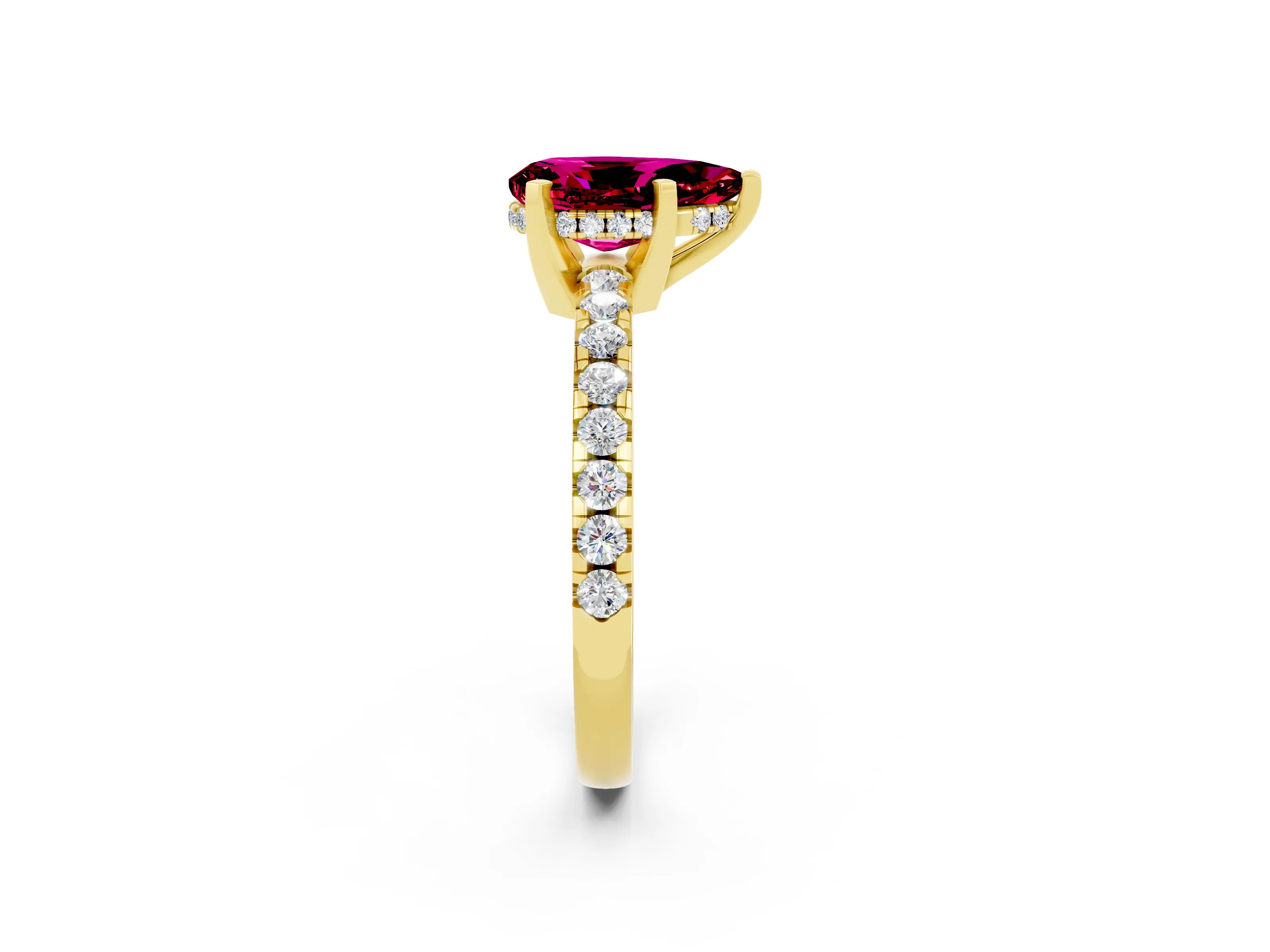 Yellow gold Pear Cut Garnet Solitaire Ring with Pavé Band and Four-Prong Setting_26