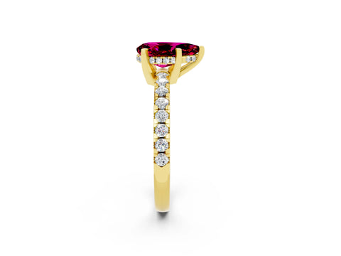 Yellow gold Pear Cut Garnet Solitaire Ring with Pavé Band and Four-Prong Setting_26