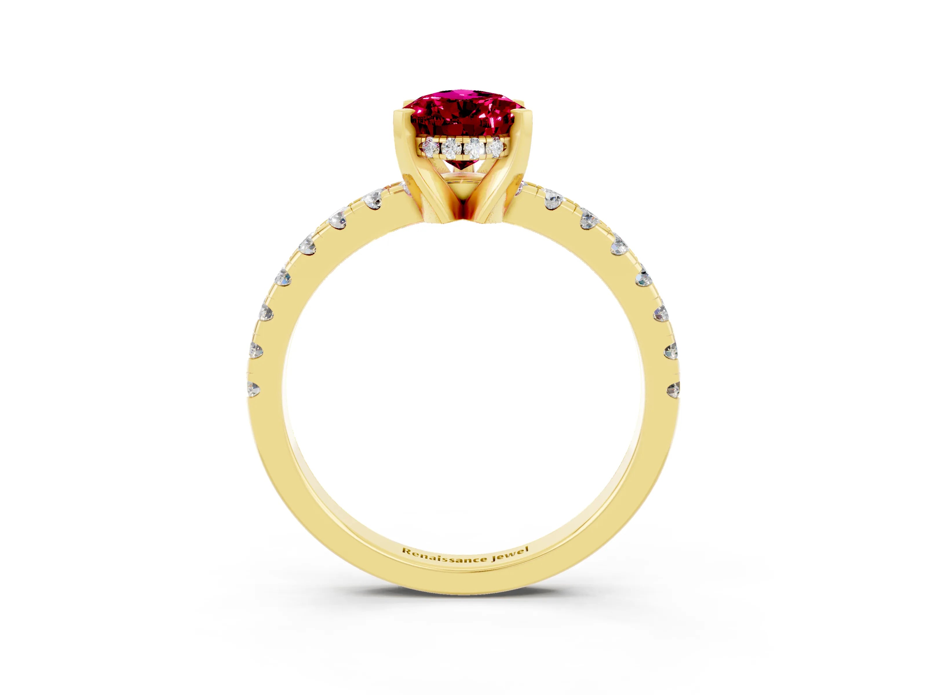 Yellow gold Pear Cut Garnet Solitaire Ring with Pavé Band and Four-Prong Setting_27