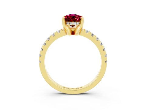 Yellow gold Pear Cut Garnet Solitaire Ring with Pavé Band and Four-Prong Setting_27