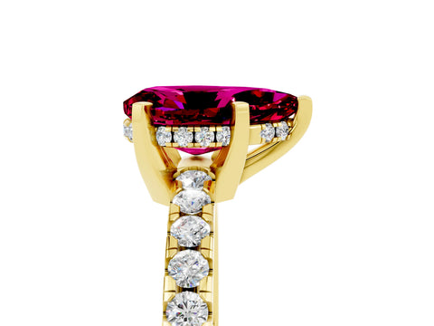 Yellow gold Pear Cut Garnet Solitaire Ring with Pavé Band and Four-Prong Setting_29