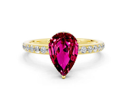 Yellow gold Pear Cut Garnet Solitaire Ring with Pavé Band and Hidden Halo_12