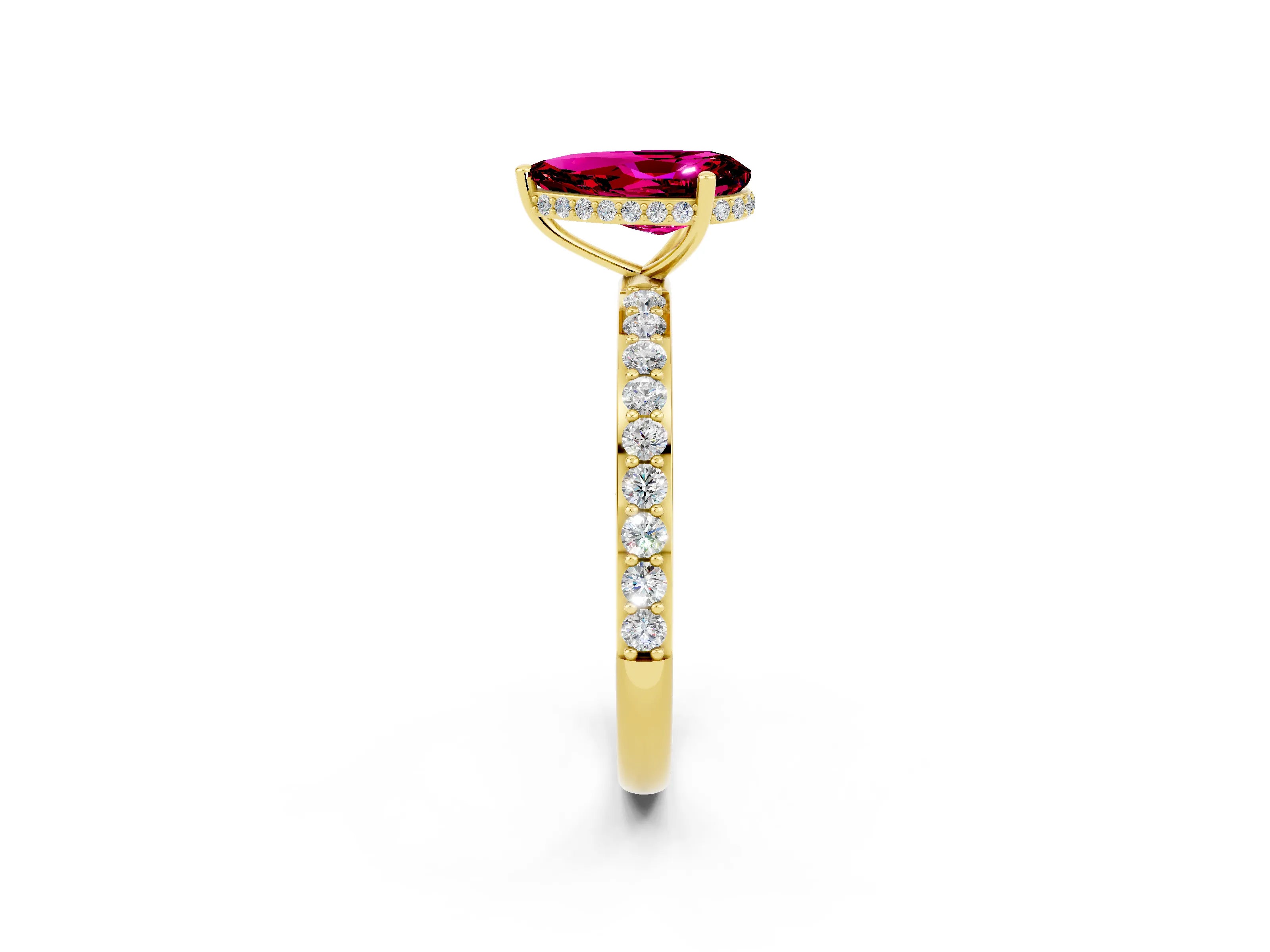 Yellow gold Pear Cut Garnet Solitaire Ring with Pavé Band and Hidden Halo_14