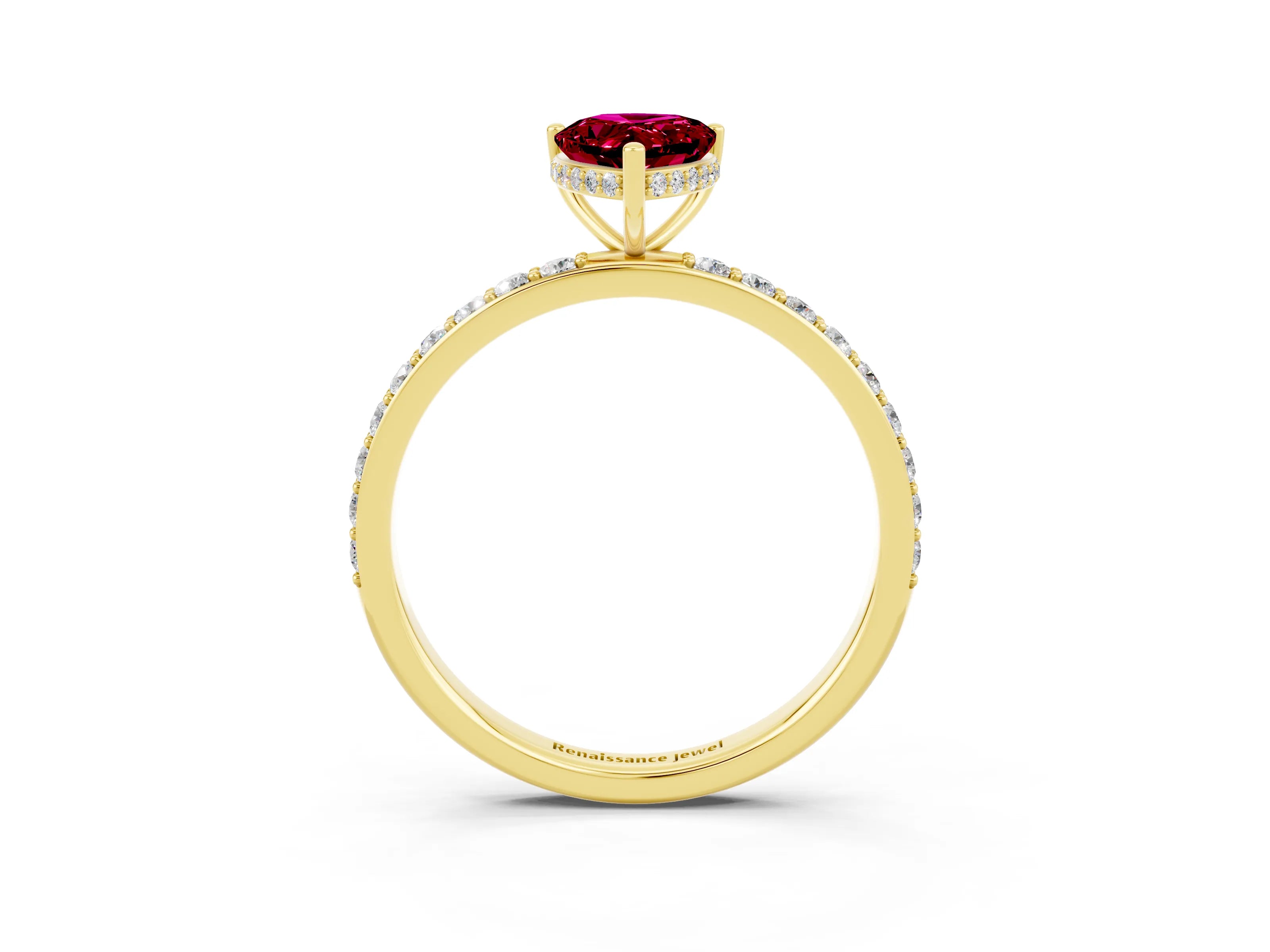 Yellow gold Pear Cut Garnet Solitaire Ring with Pavé Band and Hidden Halo_15