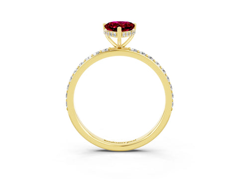 Yellow gold Pear Cut Garnet Solitaire Ring with Pavé Band and Hidden Halo_15