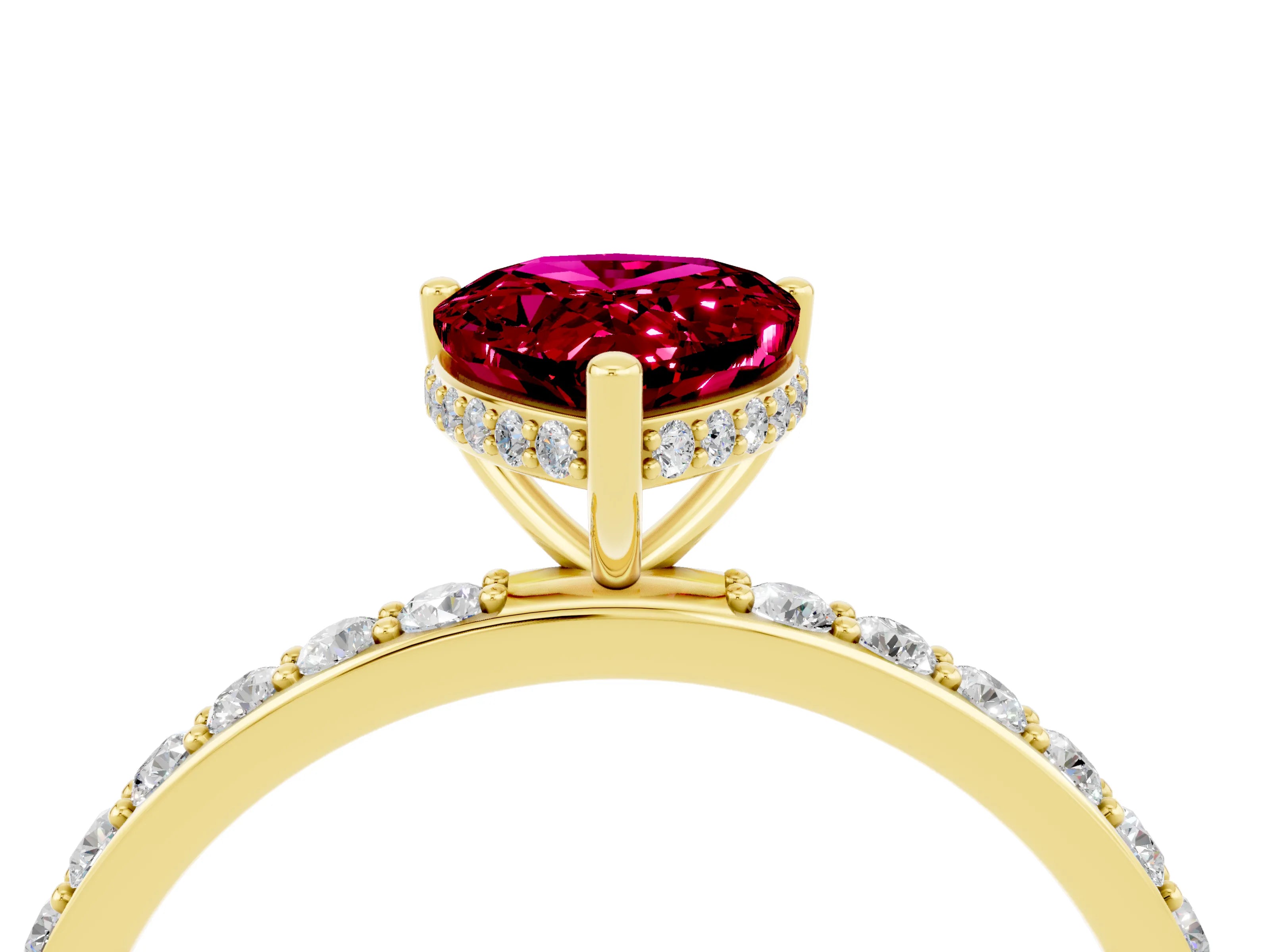 Yellow gold Pear Cut Garnet Solitaire Ring with Pavé Band and Hidden Halo_16