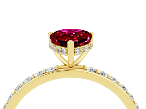 Yellow gold Pear Cut Garnet Solitaire Ring with Pavé Band and Hidden Halo_16
