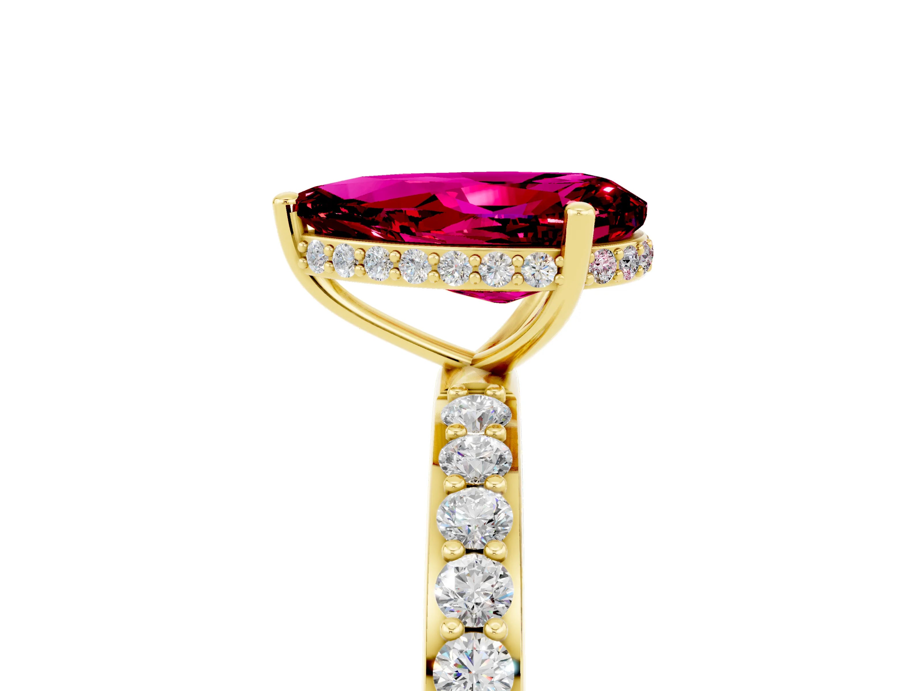 Yellow gold Pear Cut Garnet Solitaire Ring with Pavé Band and Hidden Halo_17