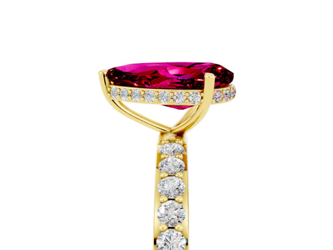 Yellow gold Pear Cut Garnet Solitaire Ring with Pavé Band and Hidden Halo_17