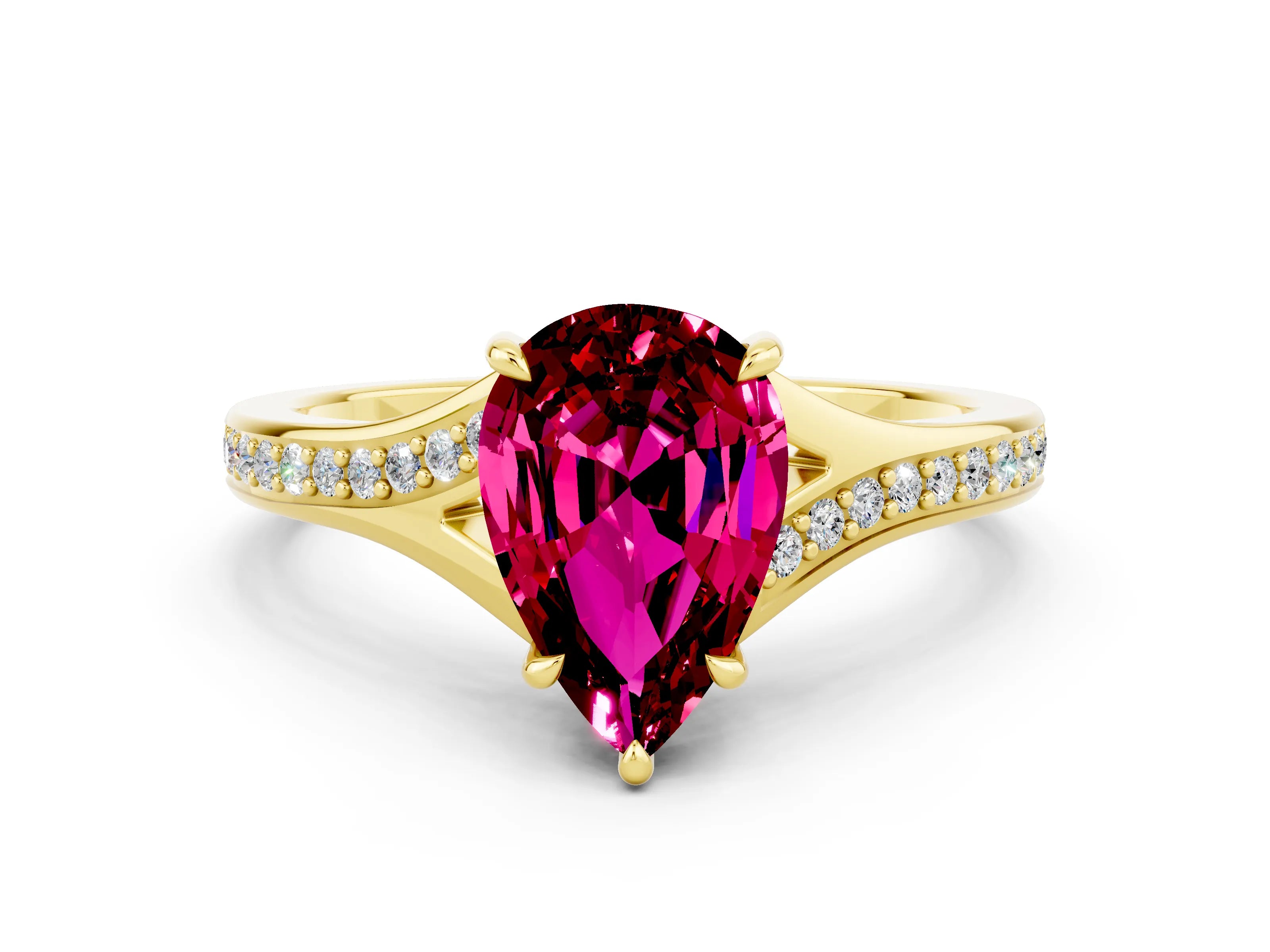 Yellow gold Pear Cut Garnet Solitaire Ring with Pavé Band and Prong Setting_12