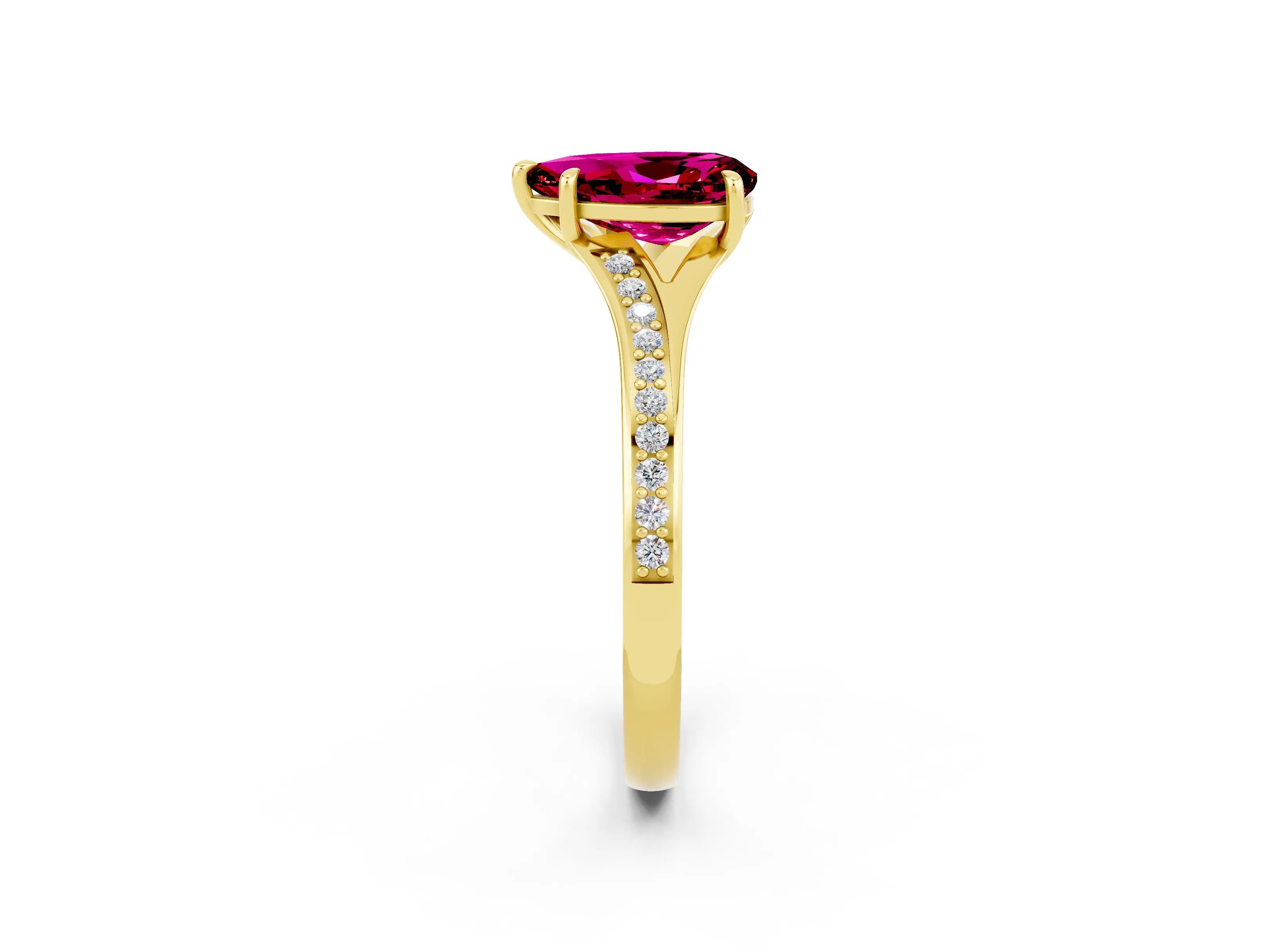 Yellow gold Pear Cut Garnet Solitaire Ring with Pavé Band and Prong Setting_14