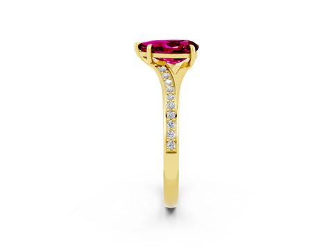 Yellow gold Pear Cut Garnet Solitaire Ring with Pavé Band and Prong Setting_14