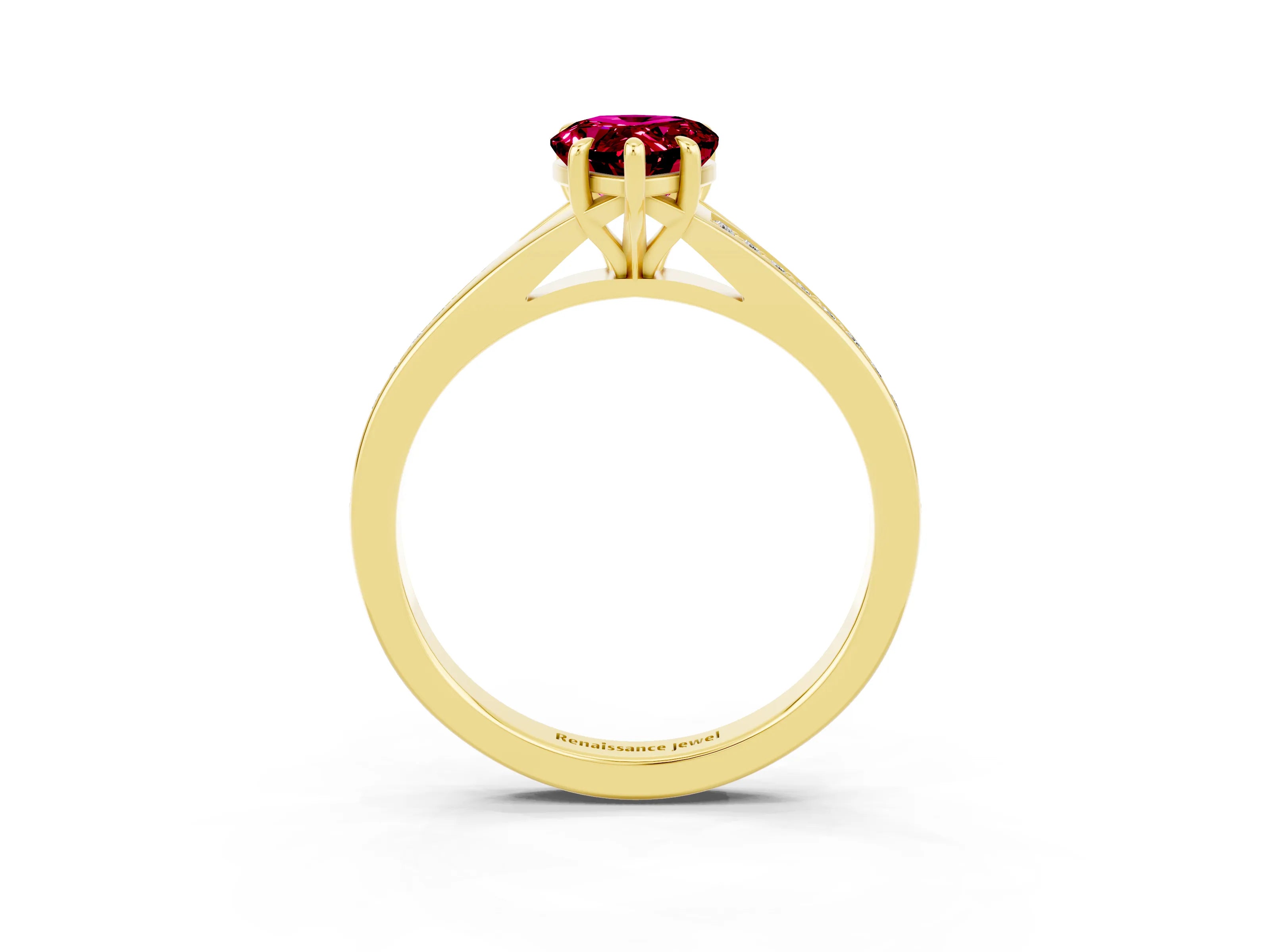 Yellow gold Pear Cut Garnet Solitaire Ring with Pavé Band and Prong Setting_15