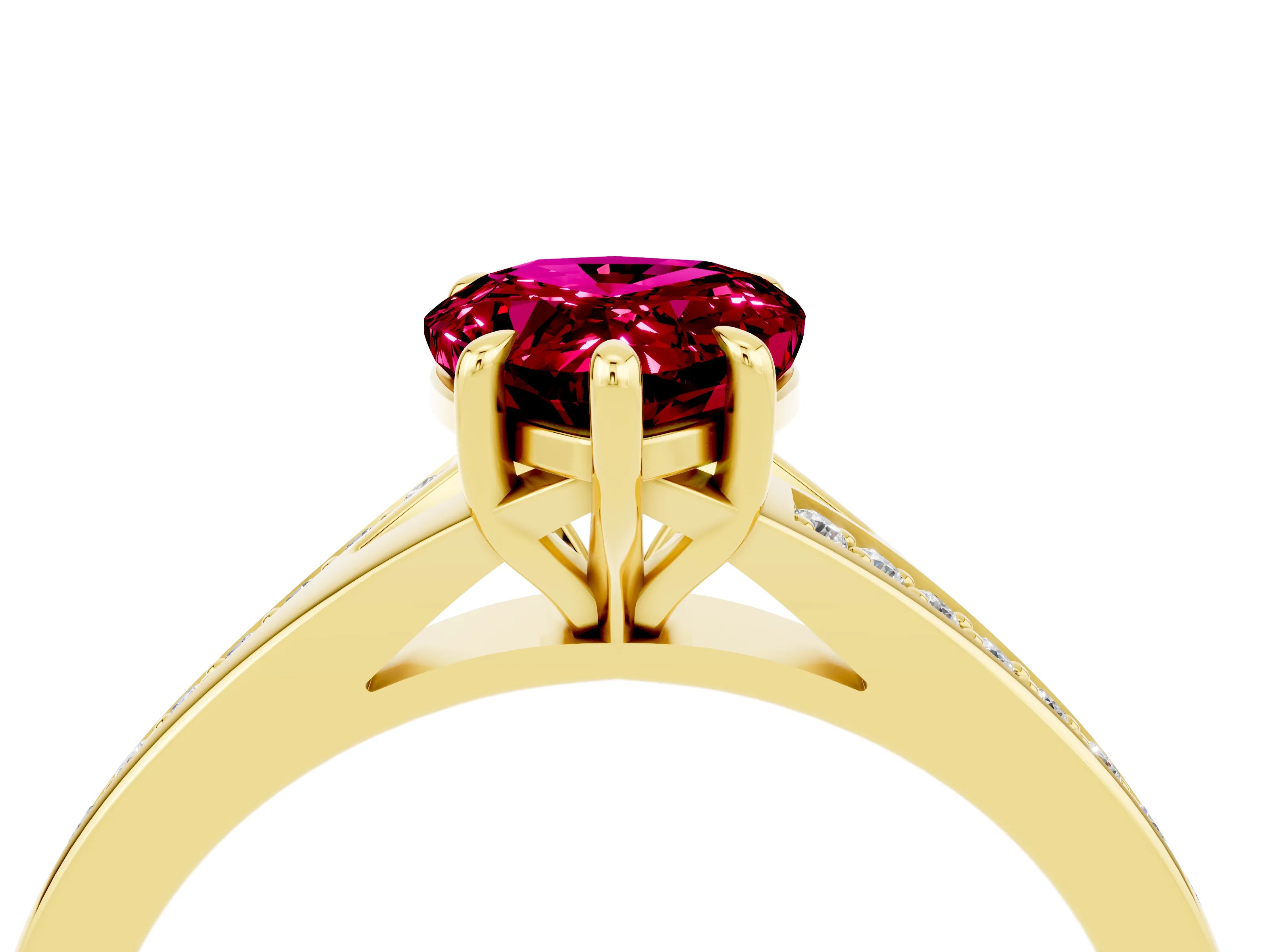 Yellow gold Pear Cut Garnet Solitaire Ring with Pavé Band and Prong Setting_16