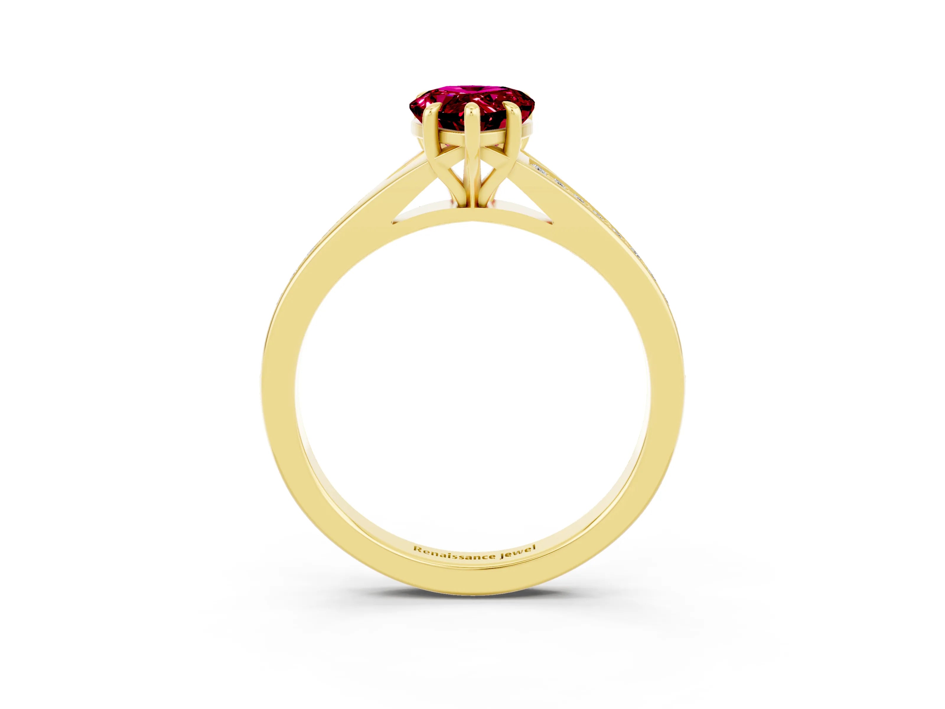 Yellow gold Pear Cut Garnet Solitaire Ring with Pavé Band and Prong Setting_3