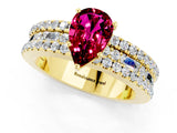Yellow gold Pear Cut Garnet Solitaire Ring with Pavé and Channel Set Band_1