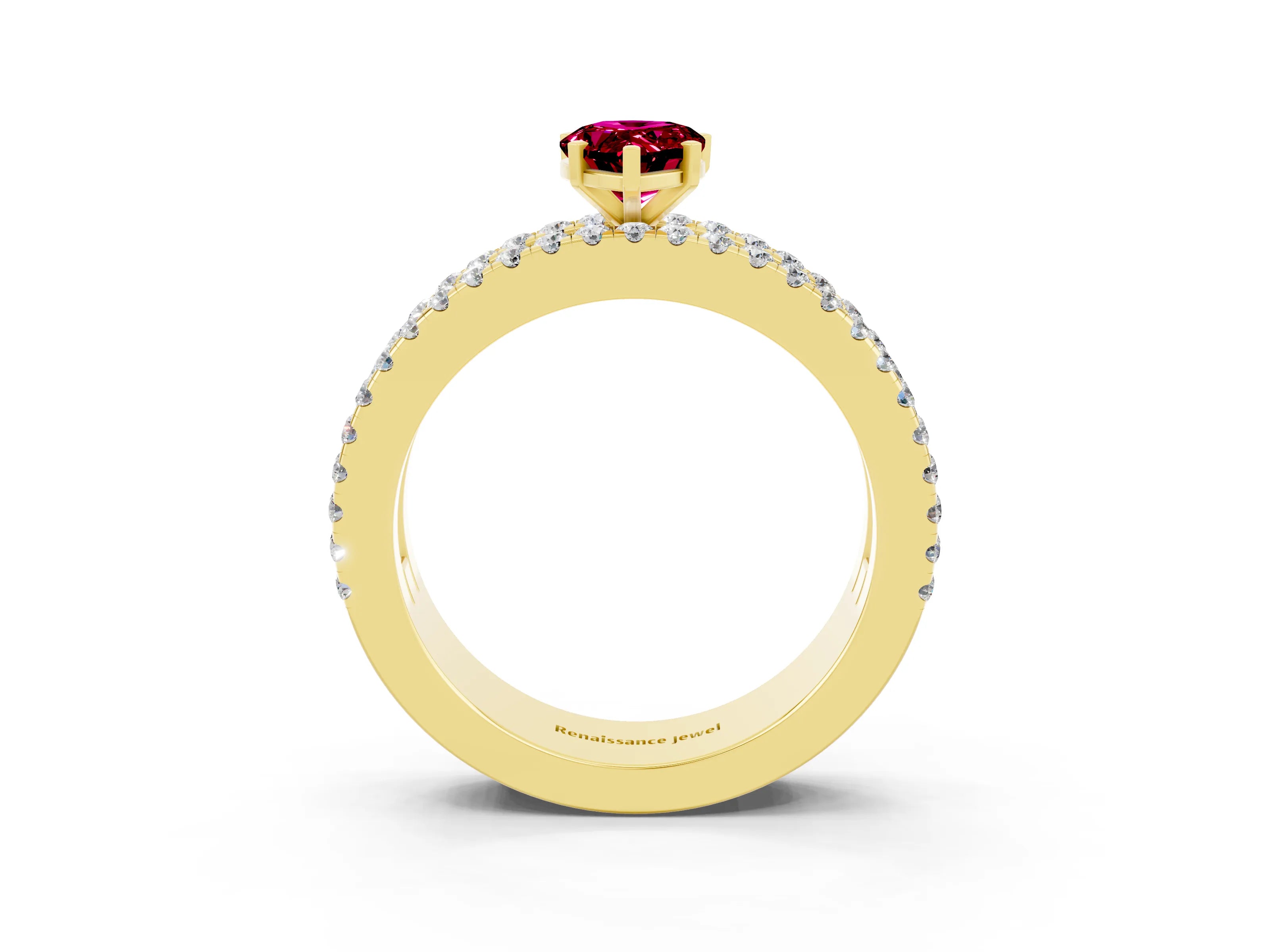 Yellow gold Pear Cut Garnet Solitaire Ring with Pavé and Channel Set Band_3