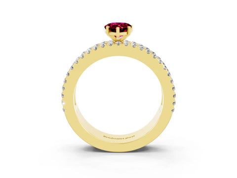 Yellow gold Pear Cut Garnet Solitaire Ring with Pavé and Channel Set Band_3