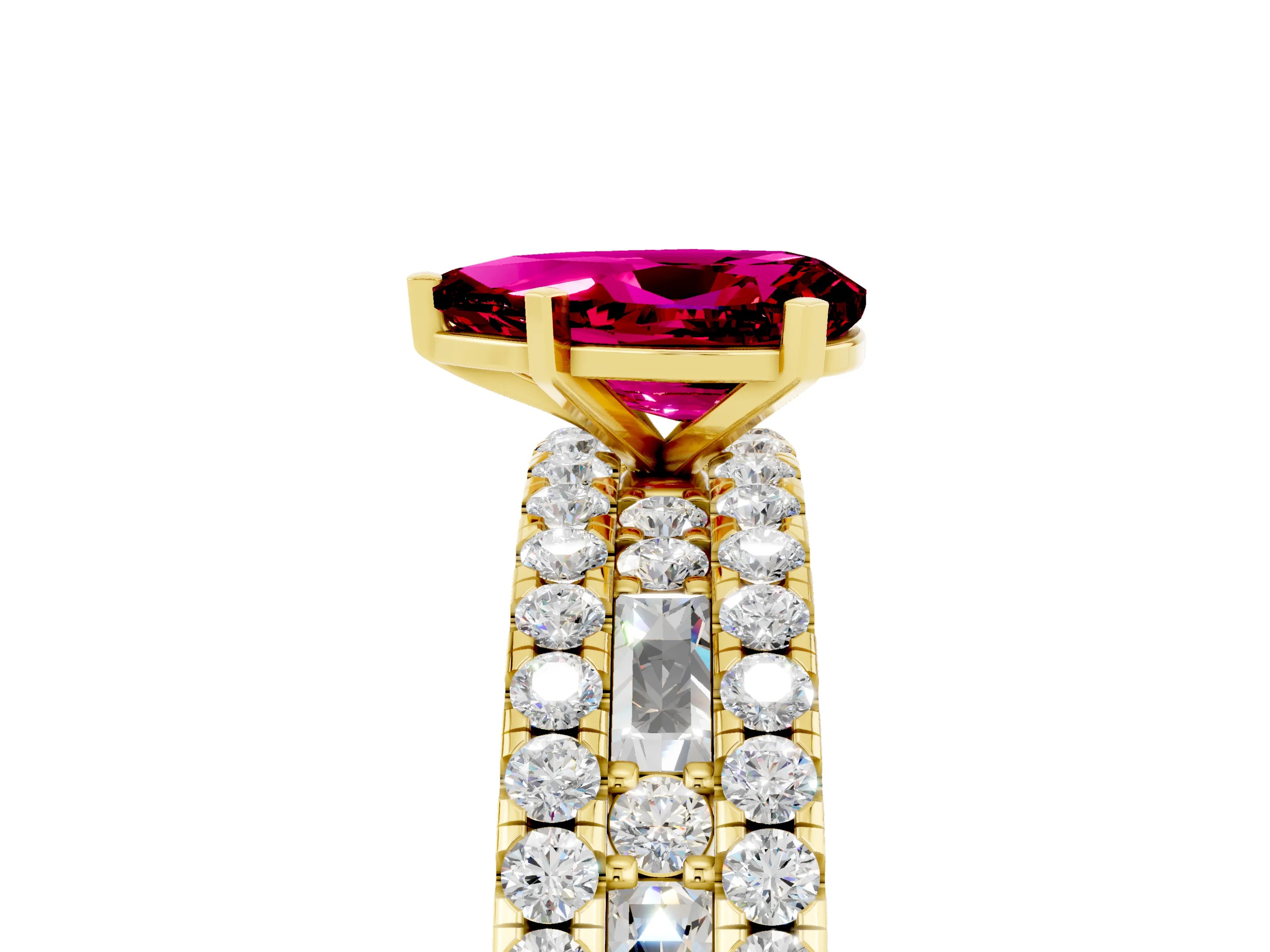 Yellow gold Pear Cut Garnet Solitaire Ring with Pavé and Channel Set Band_5