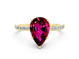 Yellow gold Pear Cut Garnet Solitaire Ring with Pave Band and Four Prong Setting_24