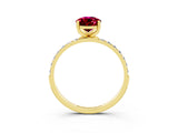 Yellow gold Pear Cut Garnet Solitaire Ring with Pave Band and Four Prong Setting_27
