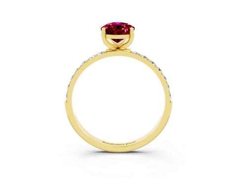 Yellow gold Pear Cut Garnet Solitaire Ring with Pave Band and Four Prong Setting_27