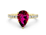 Yellow gold Pear Cut Garnet Solitaire Ring with Round  Pavé Band and Four-Prong Setting_42