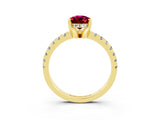Yellow gold Pear Cut Garnet Solitaire Ring with Round  Pavé Band and Four-Prong Setting_45